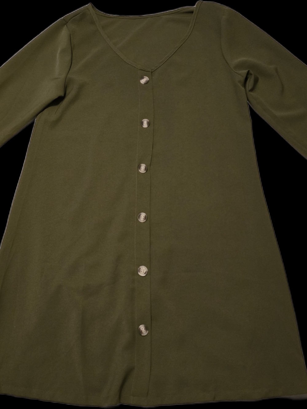 Olive Button-Front Shift Dress - Size Medium - Picture 3 of 5